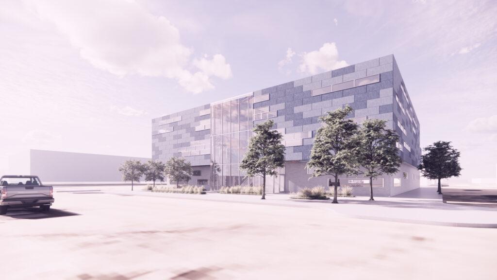 Rendering of proposed building envelope from a street view.