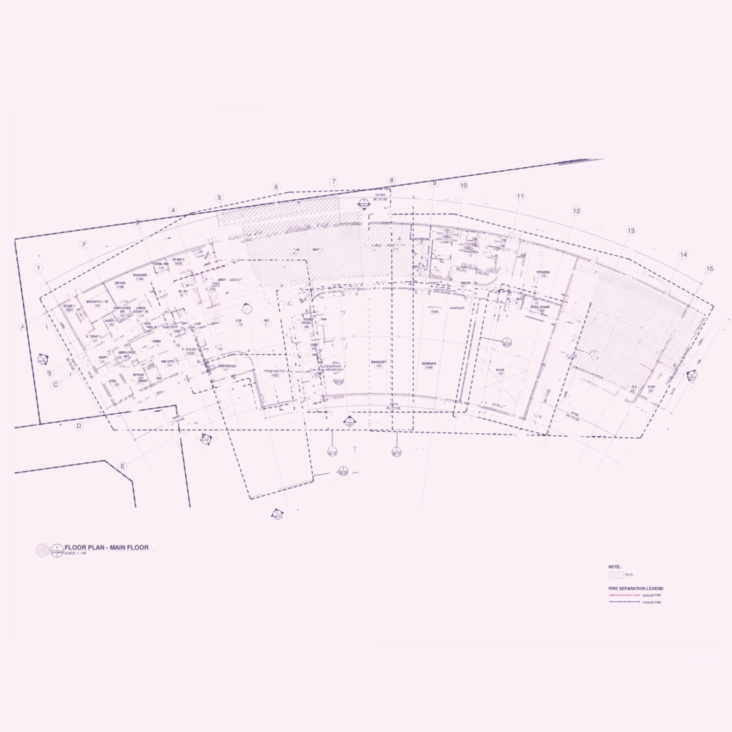 First level of hotel floor plan.